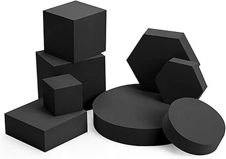 8PCS Geometric Cube Photo Props Set, Hard Foam Photography Background Props for Goods, Crafts, Lipstick, Jewelry, Cosmetics, Makeup Tools, Food (Black)