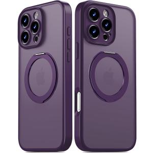  iPhone 16 Pro Max Case Upgraded 360° Spin Magnetic Stand, Compatible with Magsafe, Military Protection, Full Camera Protection, Translucent Matte Phone Case for iPhone 16 Pro Max Purple