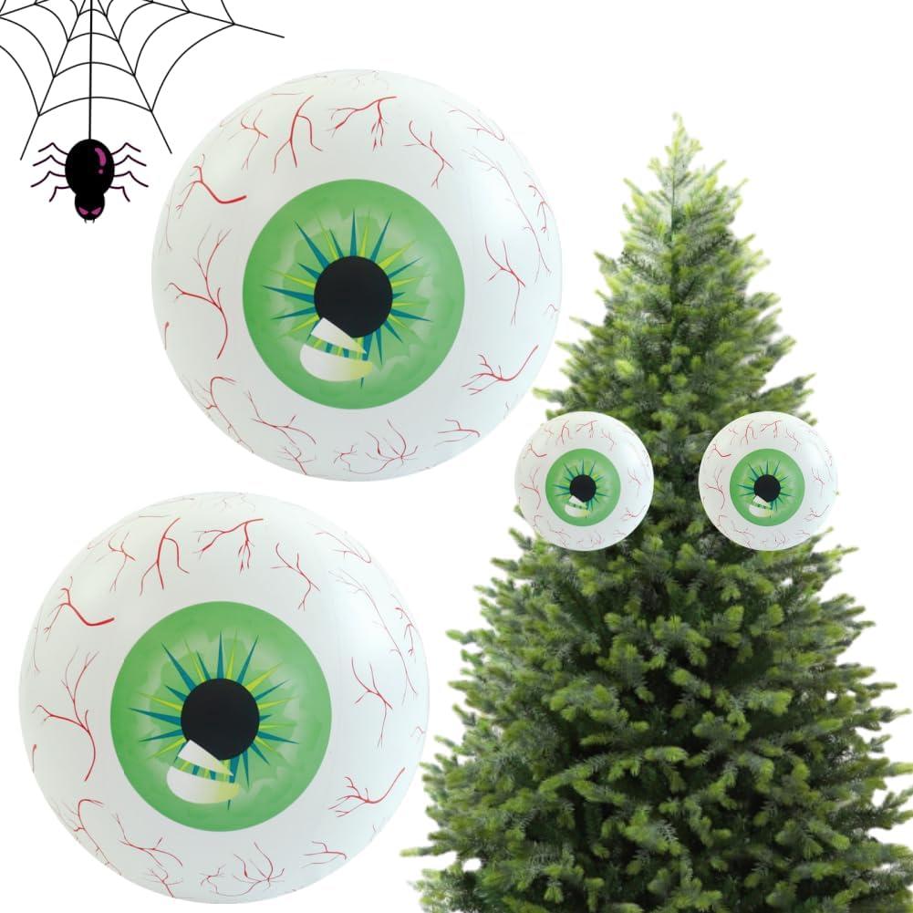 2PCS Giant Inflatable Eye Balls 24IN Halloween Decorations LED Light Up Bloodcharge Eyeballs Indoor Outdoor Decor for Scary Tree Ornaments Halloween Party Yard Garden Beach Pool Decor (Green)
