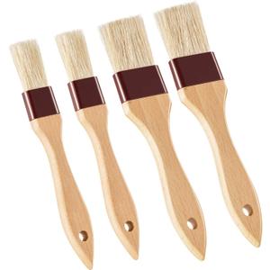Boao 4 Pieces Natural Bristle Pastry Brush Beech Wooden Handle Basting and BBQ Brushes for Cooking, Butter, Oil, Egg, Marinade, Grilling, Baking, Kitchen Food(1 Inch, 1 1/2 Inch)
