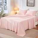 Love's cabin Fleece Queen Sheet Set - 4 Pcs Pink Super Soft Plush Polar Fleece Bed Sheets Set with 16" Deep Pocket,Cozy Warmth for Cold Season(1 Flat Sheet,1 Fitted Sheet,2 Pillow Cases)
