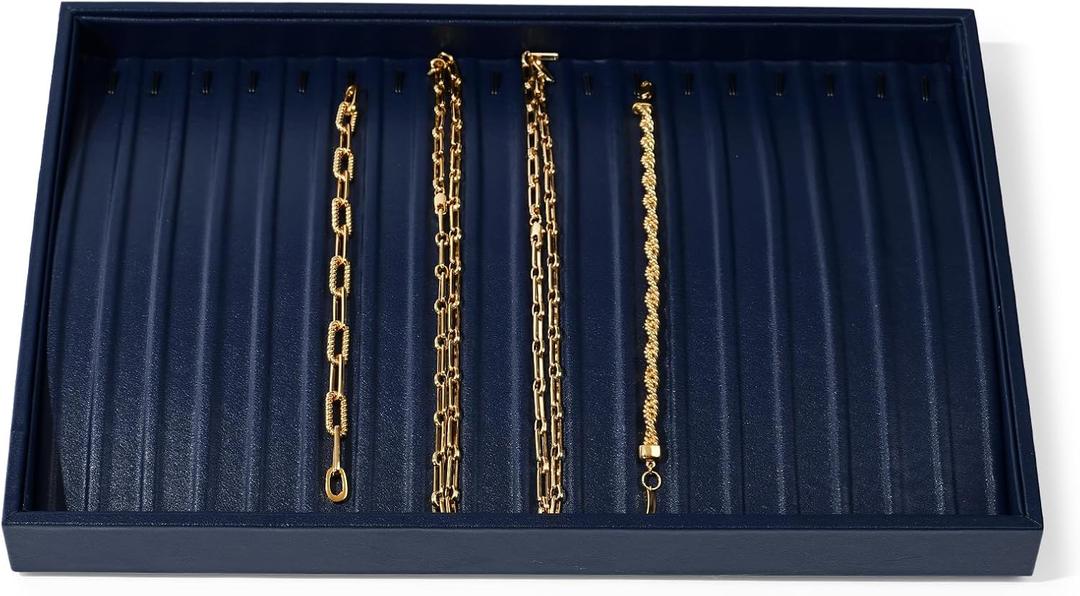 Blue Leather Jewelry Tray Necklace Display Tray Jewelry Drawer Organizer Necklace Bracelet Holder Organizer Stackable Jewelry Trays Necklace Bracelet Storage Display (Blue)