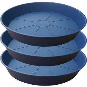 3 Pack of 22 inch Plant Saucer (19.2 Inch Base), 3.6" Depth Tray, Large Deep Garden Plastic Flower Planter Plant Trays for Indoors Outdoor Bath Bath (22", Blue)