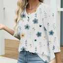 IEEILULU 3/4 Length Sleeve Womens Tops V Neck T Shirts Casual Pleated Tunic for Women Fashion Loose Blouses (White)