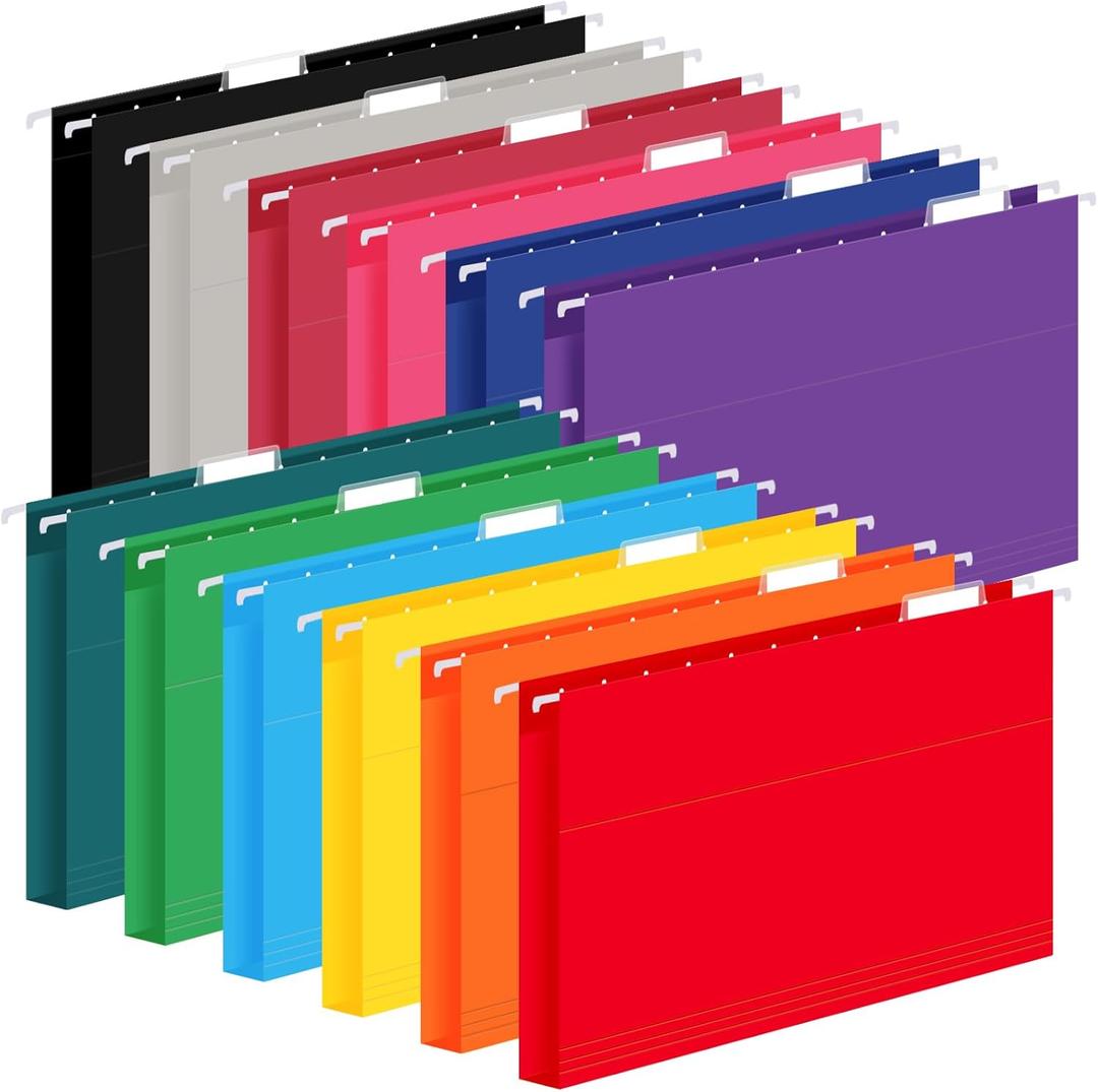 12 Pack Hanging File Folders, Letter Size with 1/5-Cut Adjustable Tabs, 12 Selected Color - File Folder Organizer for Filing Cabinet Office Home, Designed for Bulky Files, Medical Charts