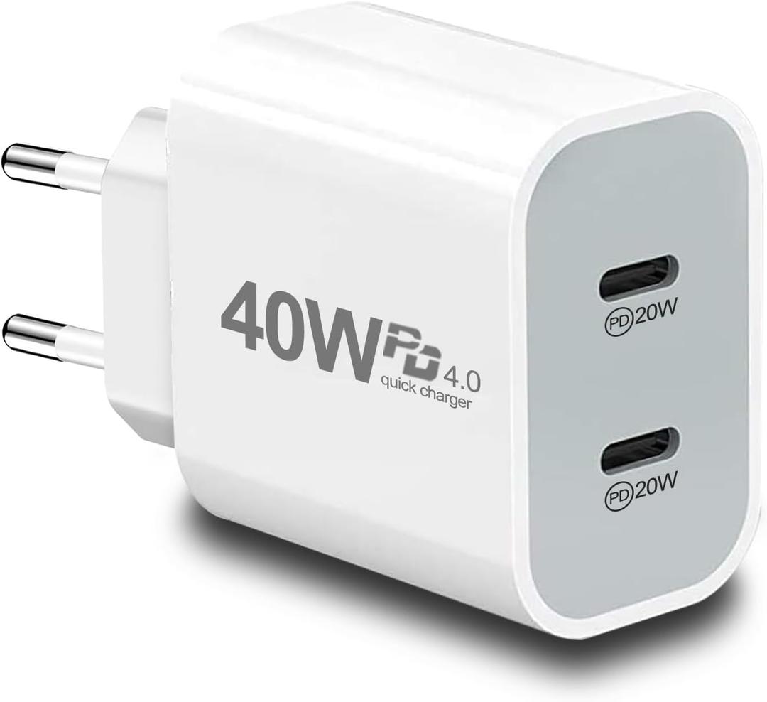 European USB C Charger, 40W PD4.0 European Travel Plug Adapter Dual Type C Fast Charger USA to Europe Plug Adapter for iPhone 17 16 15 14 13 12 11 Plus Pro Max X 8, Galaxy, Android