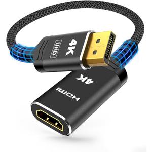 Highwings 4K DisplayPort to HDMI Adapter, Uni-Directional DP to HDMI Adapter Converter Cable Male to Female, HDMI Abapter Compatible with Laptop Desktop HDTV Monitor Projector, Black, Passive