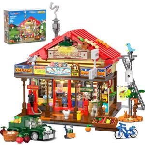 Country General Store Building Set for Adults with Lights, 1709 PCS Vintage Shop House Construction Building Block Kit, Home Decor Cabin Architecture Model for Women Men Teens Boys Girls 12+