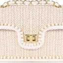 Straw Crossbody Bags for Women Summer Pearl Straw Clutch Purse Woven Shoulder Bag Vacation Handbags (Medium, Beige)