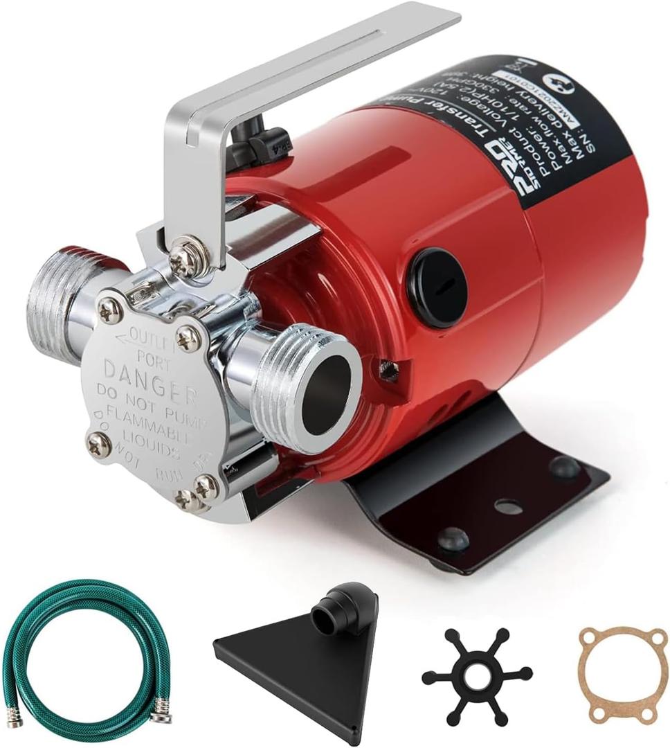 Prostormer - Bomba utilitaria, 12 V CC 350 GPH elctrica de 1/10 HP Mini bomba de transferencia de agua porttil con kit de manguera de agua, ideal para patio, jardn, drenaje de piscina