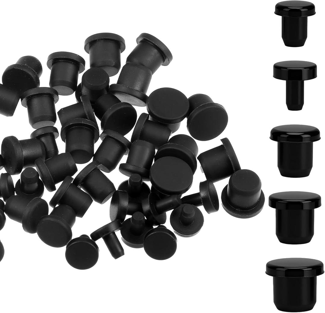 50 Pcs 5 Sizes Silicone Hole Plug, Round Rubber Black Rubber Plugs for Round Holes Waterproof Button Holes End Covers, Soft Flexible Stopper Fit for 4-9.5mm Inner Diameter Bottles Pipes