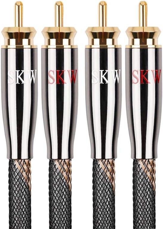 SKW Audiophile Series RCA Cable, 2RCA Male to 2RCA Male Hi-Fi Interconnect Cord, 3.2ft/1M, 7mm Heavy Duty Multiple Shielded Nylon Braided Cord for Turntable, Amplifier & Home Theater (Black)