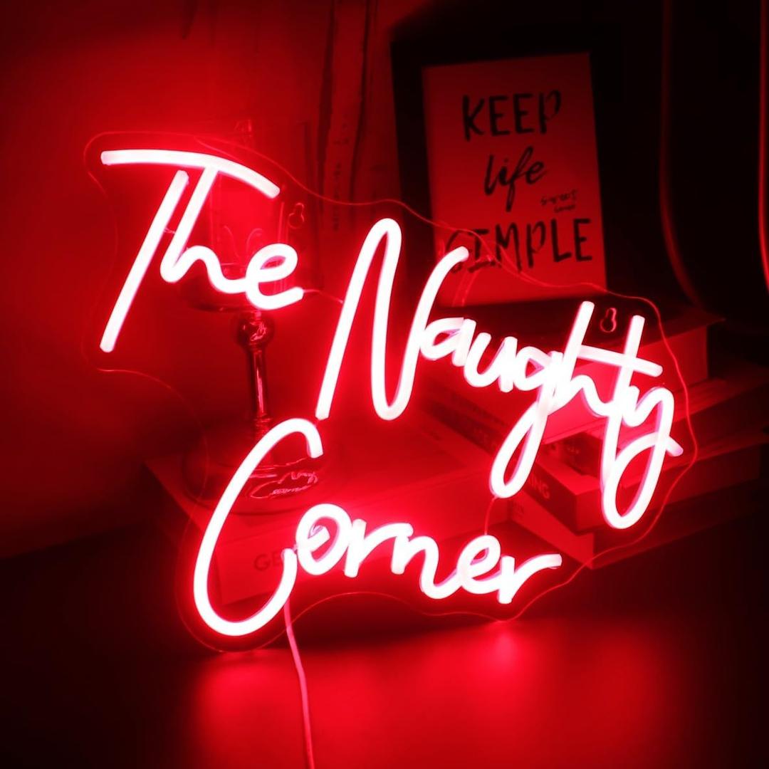 QiaoFei LED "The Naughty Corner" Neon Sign Word/Letters USB Powered Neon Lights for Girls Room Home Bar Art Wall Decor Party Window Living Room Decor Birthday Christmas' Gift(Red)
