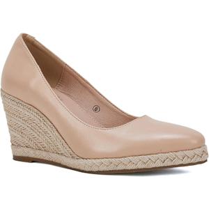 Ruanyu Women's Platform Espadrilles Wedge Sandals Slip On Solid Color Closed Pointed Toe Comfortable Wedge Pumps Shoes (7, Apricot)