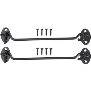 MECCANIXITY 8 Inch Hook and Eye Latch for Doors, Stainless Steel Barn Door Lock Gate Latch Cabinet Hook Latch & Eye with Mounting Screws for Slide Barn Shed Wooden Fences, Black 2 Set