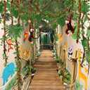 MotiMind Jungle Themed Party Decorations Wildlife Park Jungle Leaf Decorations with Kraft Paper Artificial Ivy Green Leaf Garland Fake Tropical Palm Leaves for Indoor Outdoor Forest Party Supplies