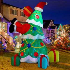 7FT Inflatable Christmas Yard Decorations, Outdoor Santa Claus Tree with Built-in LED Light for Party Outdoor/Indoor/House/Yard Decor