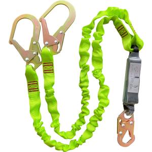 6FT Double Leg Internal Shock Absorbing Safety Fall Protection Lanyard with Dual Rebar & Snap Hook |Heavy-Duty Webbing | Roofer, Construction, Scaffolding | OSHA & ANSI Rated (A-Shock Absorbing)