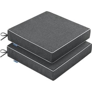 MIULEE Dark Grey Outdoor Chair Cushions Set of 2, 18.5x16x3 Inch Waterproof Patio Seat Cushions for Outdoor Furniture Couch Sofa, 3 Year Color Fastness High Density Foam with Adjustable Ties