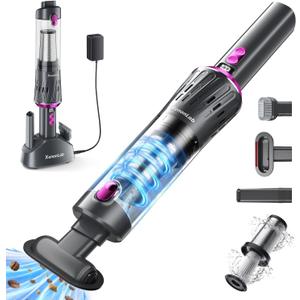 Handheld Vacuum Cordless 25000Pa Car Vacuum 3-in-1 Handheld Vacuum, Includes Smart Display and Charging Base Hand Vac Cordless Rechargeable One-Touch Empty for Home/Pet/Car (Violet)