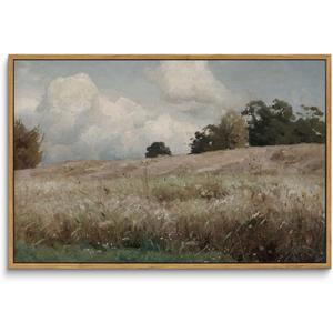 InSimSea Framed Canvas Wall Art Vintage Decor, Farmhouse Scenery Vast Field Grassland Paintings, Large Prints, Nature Landscape Wall Decoration for Living Room Bedroom Bathroom Home Decor, 16"x24"