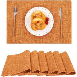 SHACOS Fabric Placemats Set of 6 Washable Heat Resistant Place Mats Non Slip Thick Cloth Placemats Reversible Table Mats Indoor Outdoor Home Wedding Table Decor, Orange