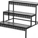 3 Tier Metal Plant Stand,Rectangle or Round Decorative Flower Step,Garden Shelf Flower Pot Holder Storage Organizer Rack for Indoor Outdoor Use