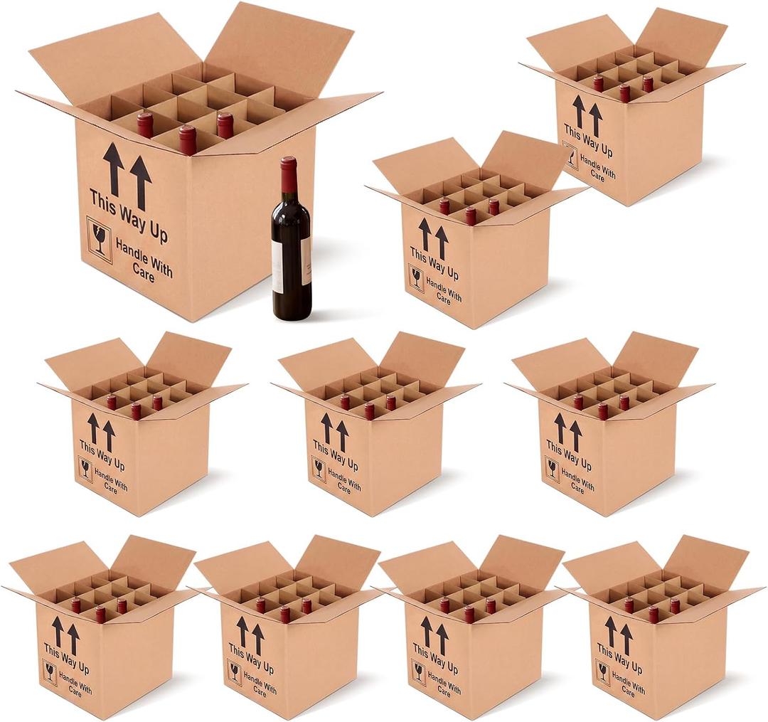 Lounsweer 10 Pcs Wine Bottle Moving Shipping Boxes 14 x 12 x 13 Inch