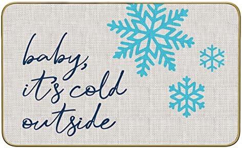 Mingnei Christmas Baby It's Cold Outside Doormat Door Mat for Home Entrance, Rustic Farmhouse Winter Snow Flake Floor Mats for House Front Outdoor Outside Entryway Rug 30 x 17 Welcome Mat
