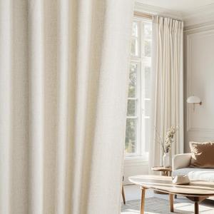 NICETOWN Flax Sheer Linen Curtains for Living Room 95 inch Long 2 Panels, Rod Pocket & Back Tab Semi Sheer Drapes Privacy Added with Light Filtering for Bedroom/Living Room, Natural, W55 x L95