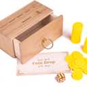 Wooden Coin Drop Game,Drawer Design,Penny Game with Dice and Plastic Coins,Classic Board Games