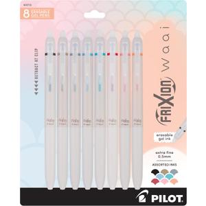 PILOT FriXion Waai Retractable & Refillable Erasable Gel Pens, Extra Fine Point 0.5 mm, Assorted Ink, 8 Count