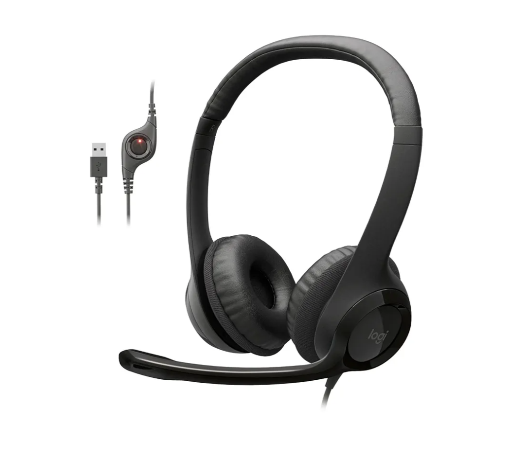 Logitech H390 Wired Headset for PC/Laptop, Stereo Headphones with Noise Cancelling Microphone, USB-A, In-Line Controls, Works with Chromebook