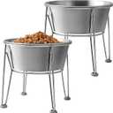 Elevated Dog Bowls for Medium&Small Dogs - Stainless Steel 48oz/6 Cups Raised Feeder with Non-Slip Base, Dual Food & Water Bowls 2-Pack