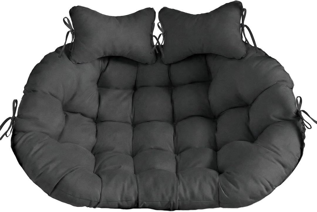 Outdoor Double Egg Chair Cushion, 2-Seater Hanging Egg Chair Cushion with 2 Detachable Pillows, for Indoor and Outdoor Hammock Chair, Patio Swing Chair, Only Cushion (Dark Gray, 59 * 43 * 6in)