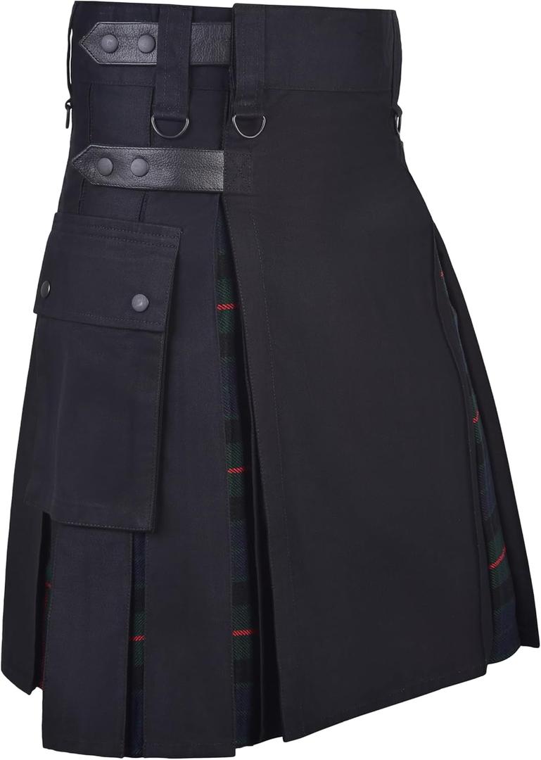 Men Modern Hybrid Tartan Kilt with Cargo Pocket (30, Gunn)