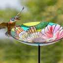MUMTOP Glass Bird Baths for Outdoors-Outdoor Bird Bath Bowl - Butterfly and Flower Birdbaths Yard Stake, Bird Feeders for Outside, Garden, Patio, Lawn Decor