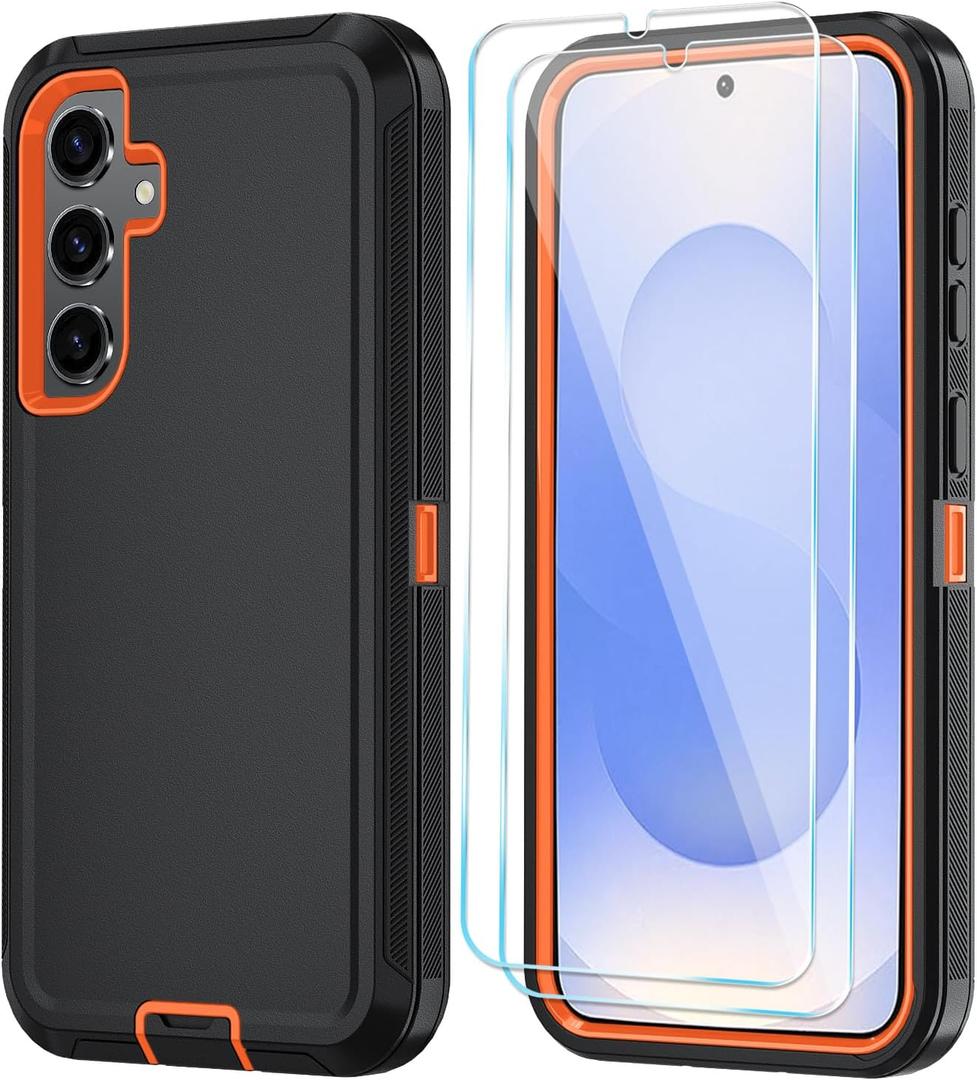 ONOLA Phone Case for Samsung Galaxy S25 Case with HD Screen Protector, Heavy Duty Shockproof & Dropproof 3-Layer Cover Phone Case for Galaxy S25 6.2'',BlackOrange