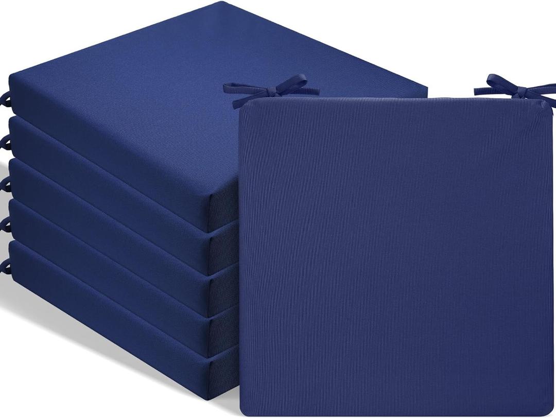 Preboun 6 Pack Outdoor Chair Cushions 22" x 22" x 3" Patio Waterproof Fade Resistant Seat Cushions with Ties Replacement Chair Pads for Patio Furniture Garden Sofa Couch (Navy Blue)