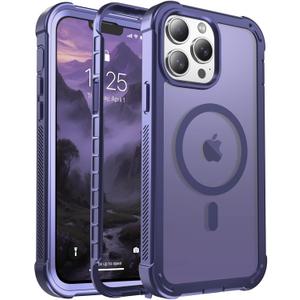 jaroco Magnetic for iPhone 13 Pro Max Case, [Compatible with MagSafe][Military Grade Drop Protection][Heavy Duty Protection][Non-Slip][Shockproof] 2-Layer Durable Bumper Phone Case 6.7''-Dark Purple