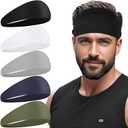 Sports Headbands for Men,Running Headband Moisture Wicking Workout Headband,Running,Fitness,Cycling,Basketball,Football,Quick-Drying Unisex Hairband (Black, White, Light Gray, Army Green, Dark Blue)