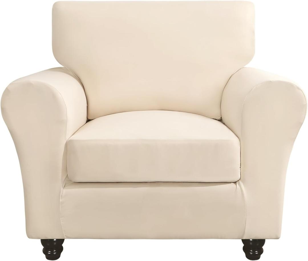 SearchI Stretch Sofa Cover Couch Covers, 2 Piece Armchair Slipcover with Separate Chair Cushion Cover, Washable Furniture Protector for Living Room(Armchair, Beige) (Small, Beige)