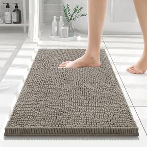 Smiry Luxury Chenille Bathroom Rugs 24x16, Extra Soft and Absorbent Shaggy Bath Mat, Machine Washable, Non-Slip Plush Carpet Runner for Tub, Shower, and Floor, Home Decor Accessories, Latte