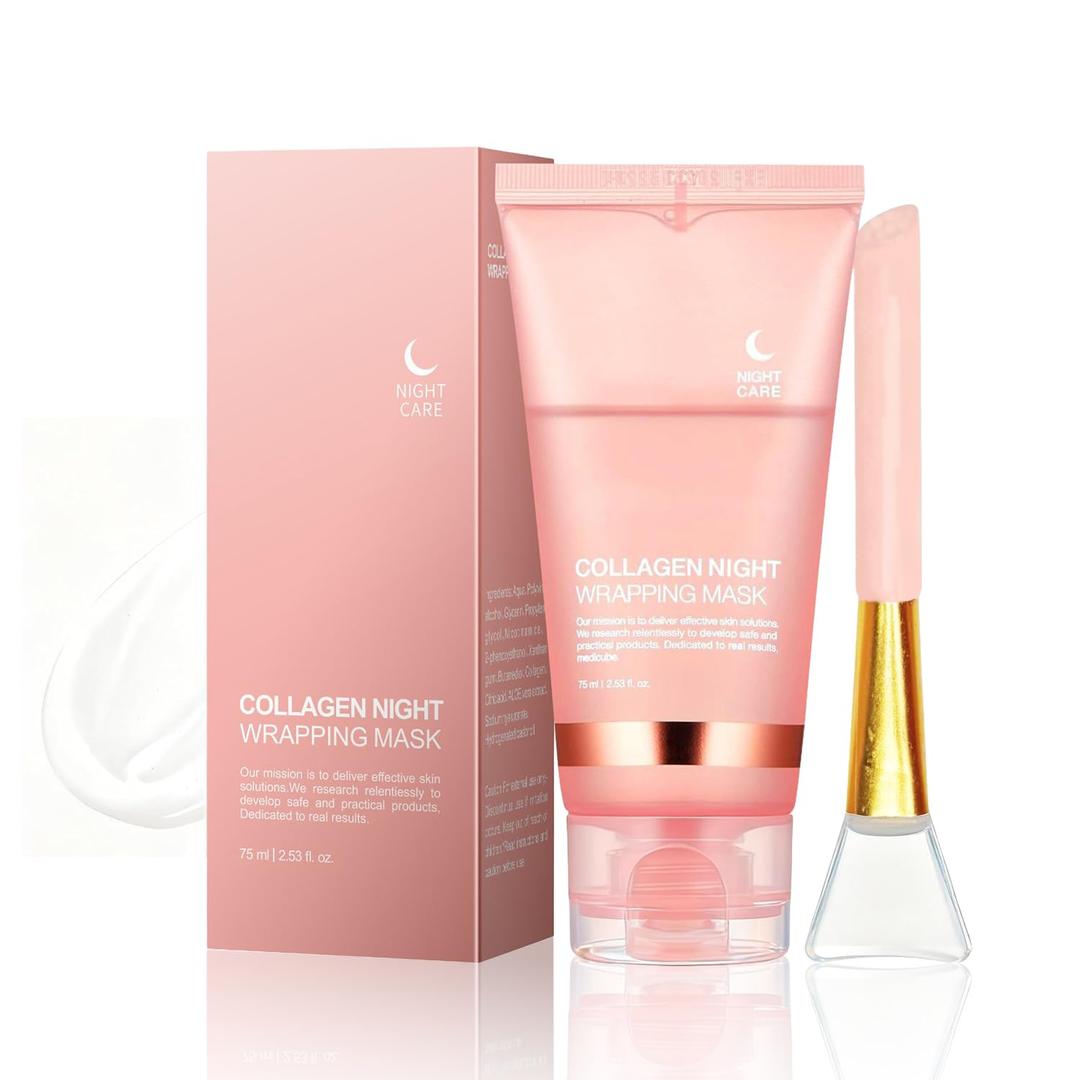 Collagen Night Wrapping Mask (2.54 fl oz), Peel-off Night Mask With Applicator, Deeply Nourish &Moisturize & Firm Skin,Natural Ingredients Gentle On Skin
