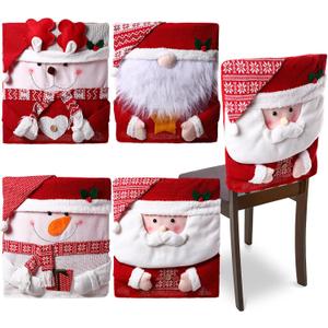 HunnmingRe 4 Pcs Christmas Chair Back Cover Santa Claus Snowman Xmas Dinner Chairs Cover Hat Covers Xmas Chair Slipcover for Dining Room Kitchen Hotel Holiday Party Decor(Classic)