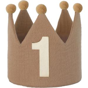 Handmade Crown Hat 1st Birthday for Baby Boy Girl 1-3 Years Birthday Party Decoration Headband (Brown)