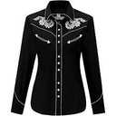 SALVAJE OESTE Women's Embroidered Western Cowboy Snap Front Long Sleeve Button Down Shirt M