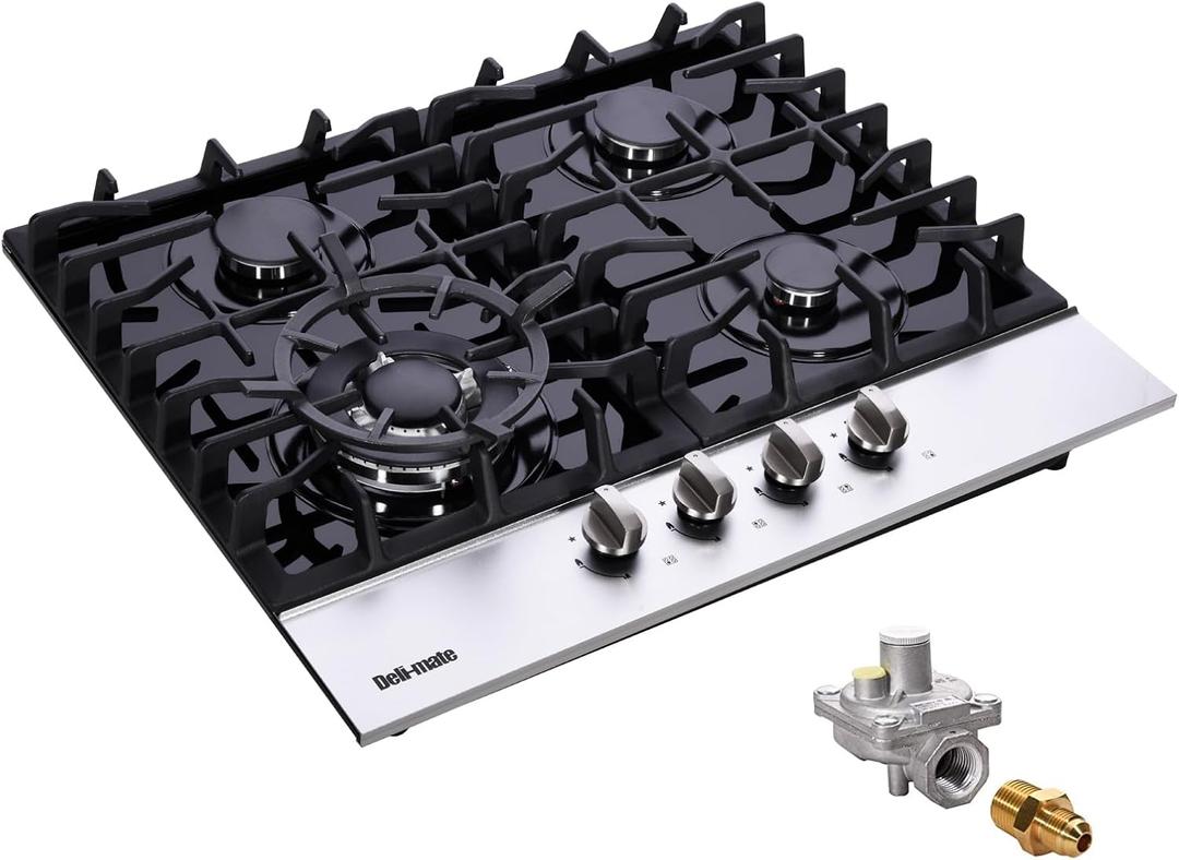 DM4188-01 24-Inch Dual-Fuel Gas Cooktop, 5-Burner LPG/NG Convertible Stovetop With Tempered Glass Surface