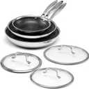 Cookware Set, Hybrid Skillets and Frying Pans Set(8+10+12inch), PFOA Free Kitchen set Dishwasher and Oven Safe Induction Compatible Stainless Steel Skillets