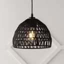 JONATHAN Y 10.25" Black Modern Bohemian Woven Rope LED Pendant Light Fixture, Adjustable Dome Ceiling Lamp for Kitchen Island, Rope Shade, Coastal Farmhouse Decor (JYL6513B)